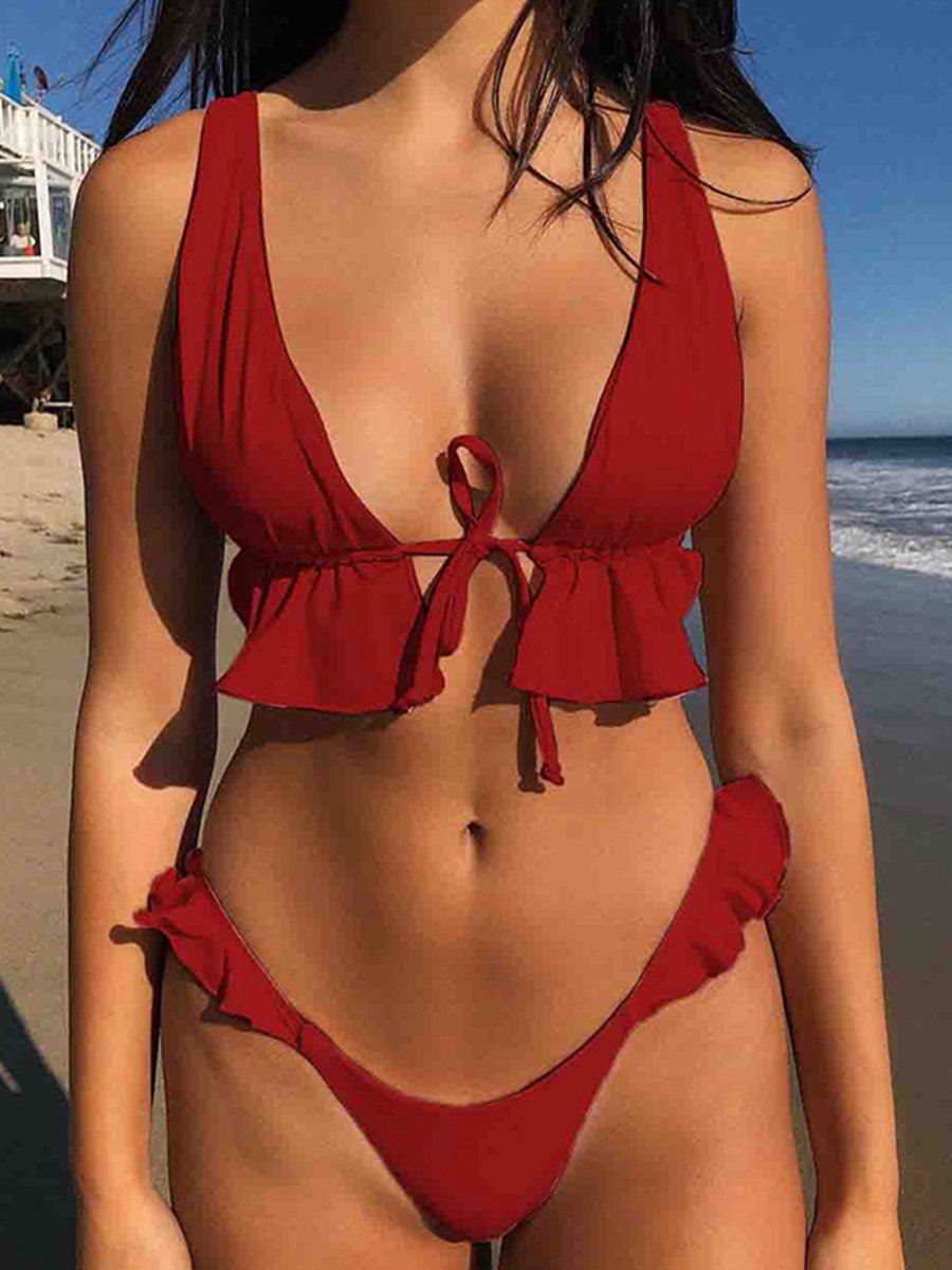 Solid LACE BIKINI Red