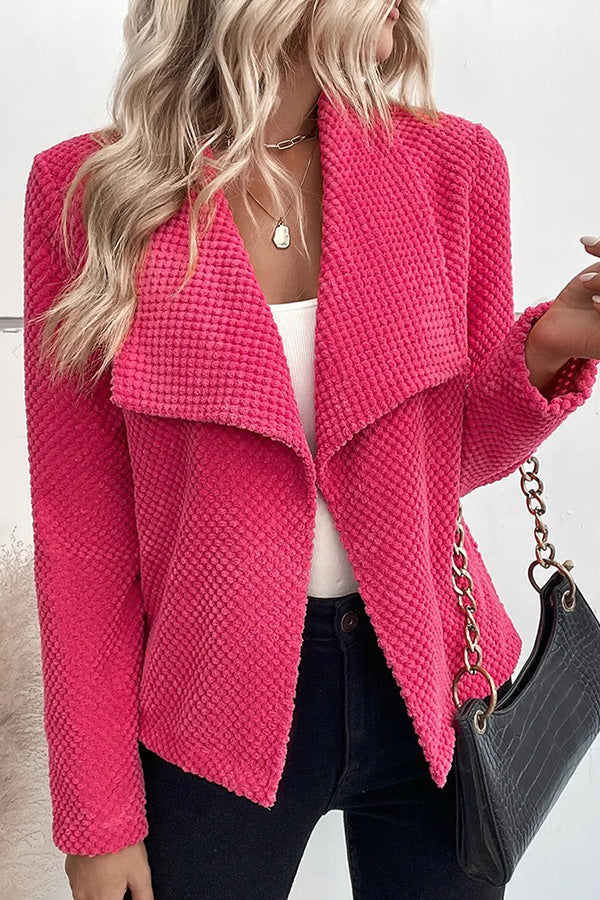 Solid color large lapel short long-sleeved women's coat Pink