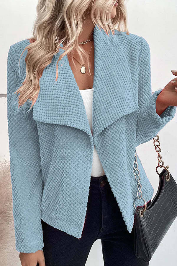 Solid color large lapel short long-sleeved women's coat Blue L