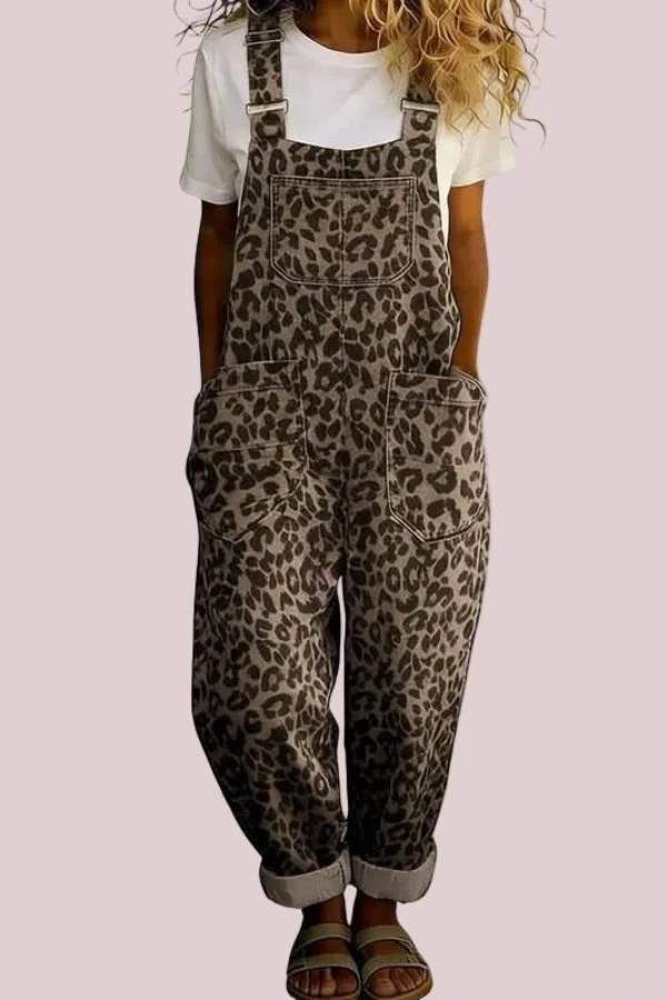 Women's Vintage Leopard Print Adjustable Strap Overalls