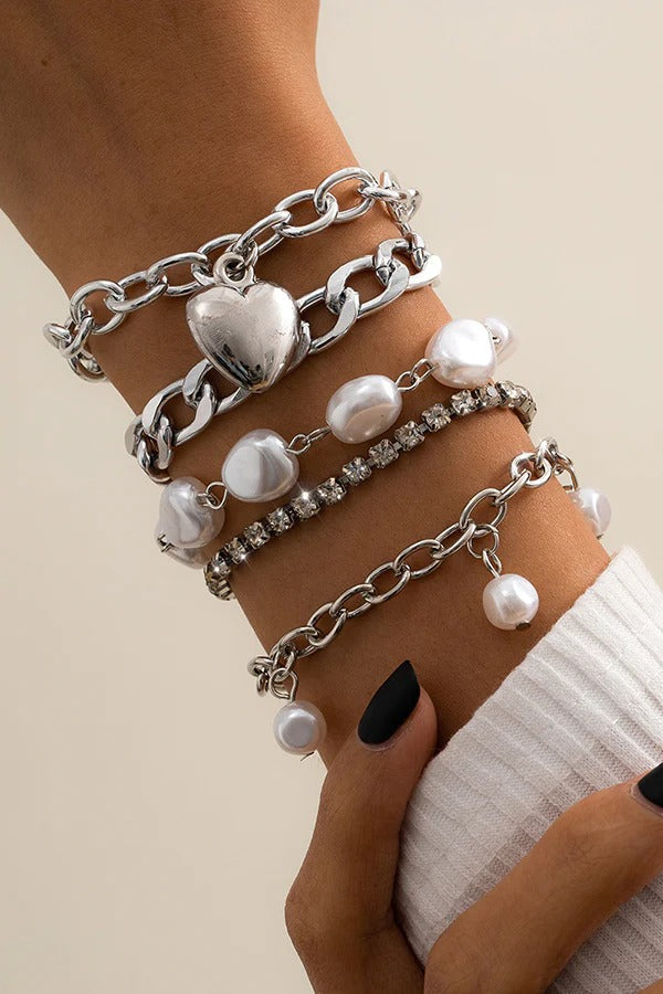 Special Shaped Imitation Pearl Vintage Baroque Bracelet silver one size