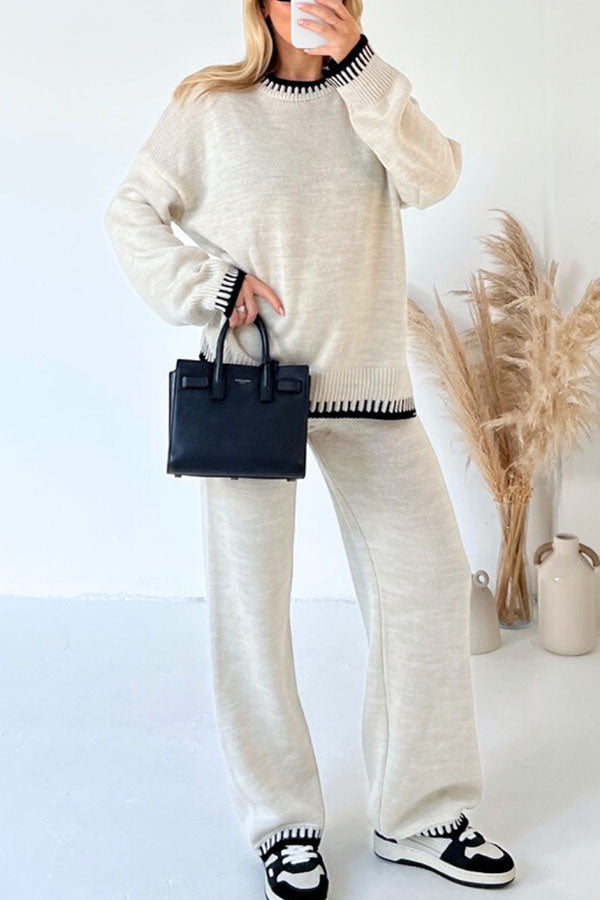 LAVINIA GREY KNITTED JUMPER AND TROUSERS White