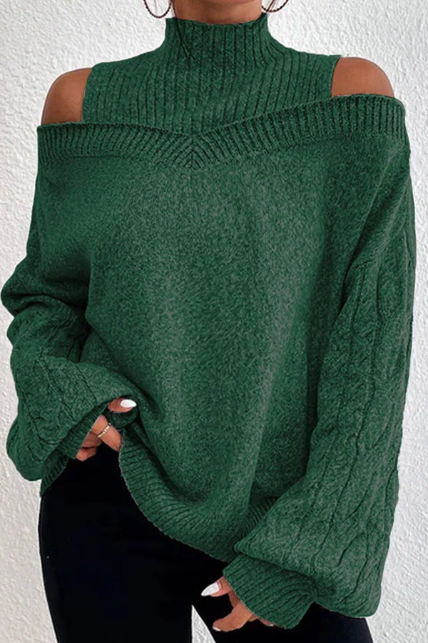 women's off shoulder turtleneck loose sweater Green