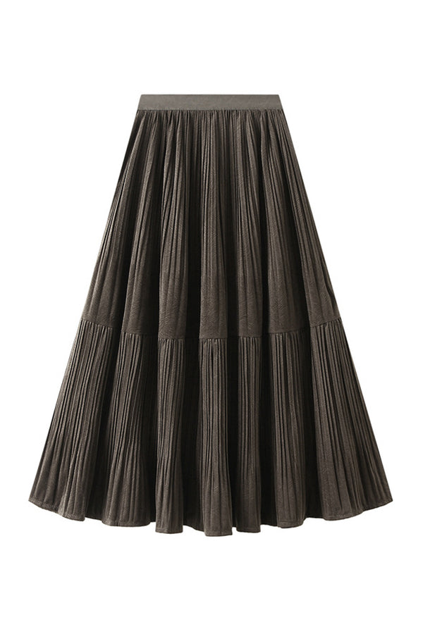Vintage velvet pleated skirt dark coffee one size