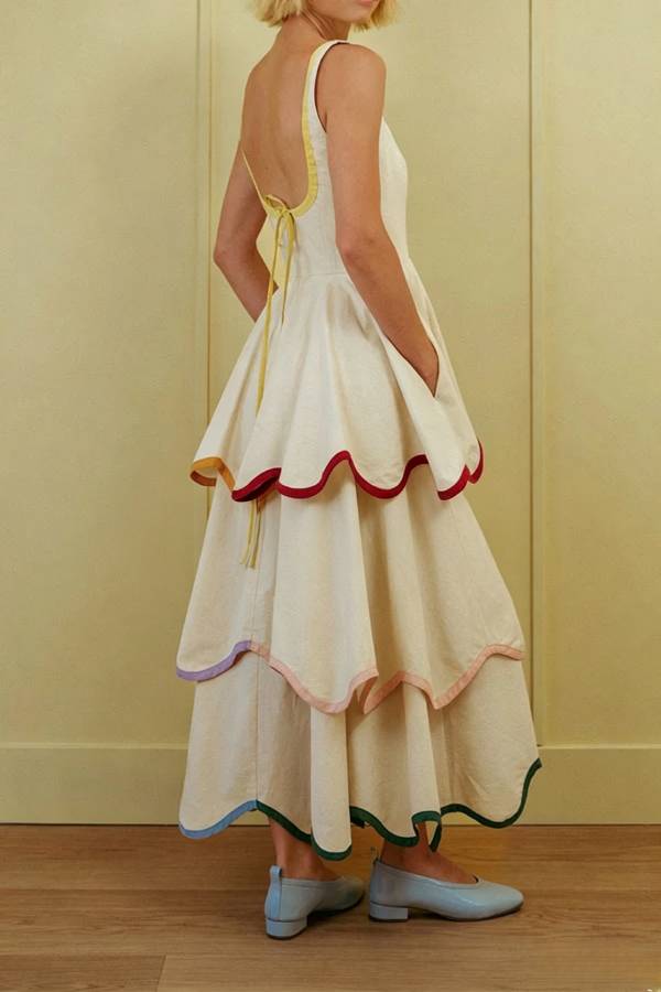 The Signature Scalloped Tiered Dress – Contrast Edged Maxi