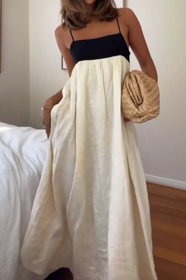 Casual Colorblock Sling Dress White