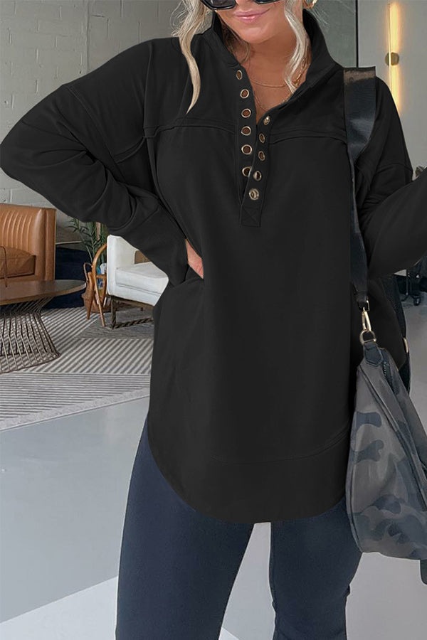 HALF NECK THUMBHOLE CUFF PULLOVER SWEATSHIRT Black