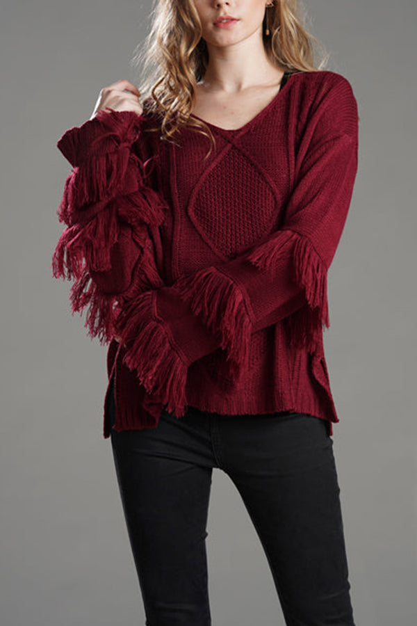 LOOK WHAT YOU MADE ME DO TASSEL KNIT SWEATER Red