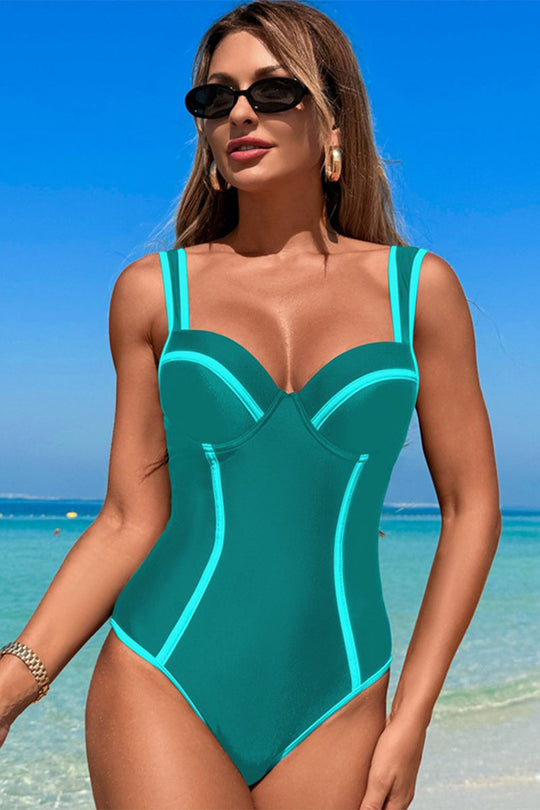 One-piece Patchwork Strap Swimsuit Green