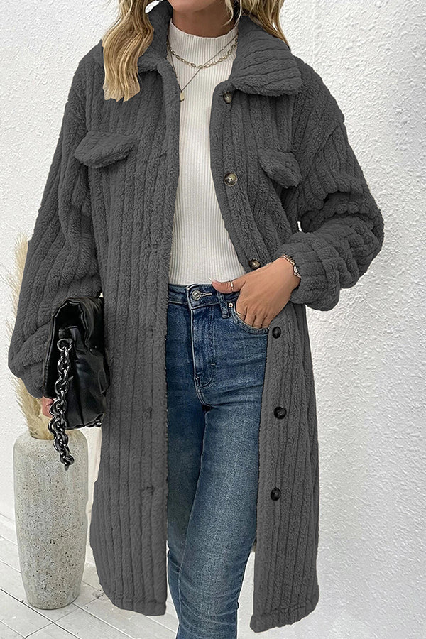 fur lapel plush top coat Grey