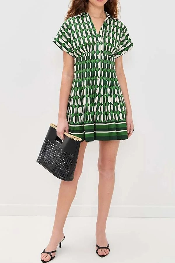 Nash – Minikleid mit weiten Ärmeln, Knopfleiste und Taschen und geometrischem Kachelmuster 