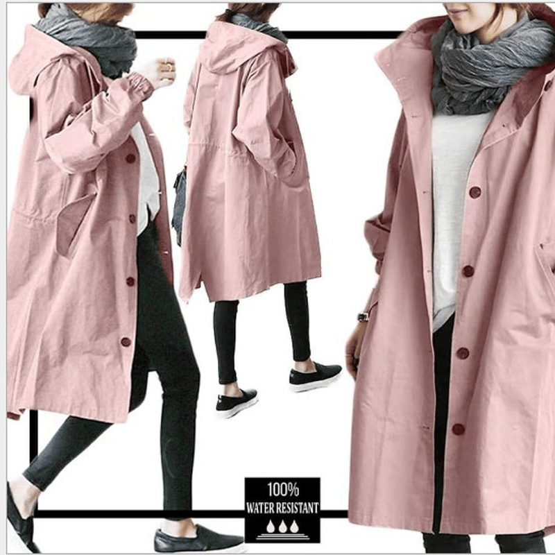 🔥Hot!Water Resistant Oversized Hooded Windbreaker Rain Jacket Pink