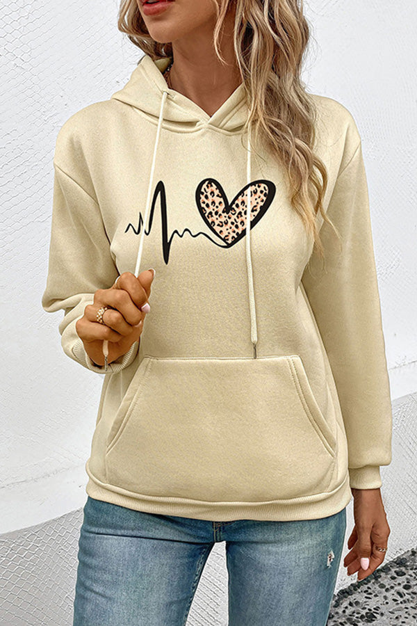 Long Sleeve Pocket Casual Hoodie Pullover apricot