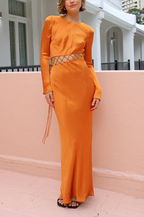 Shona Joy Sofia Lace Up Maxi Dress in Ginger Ginger