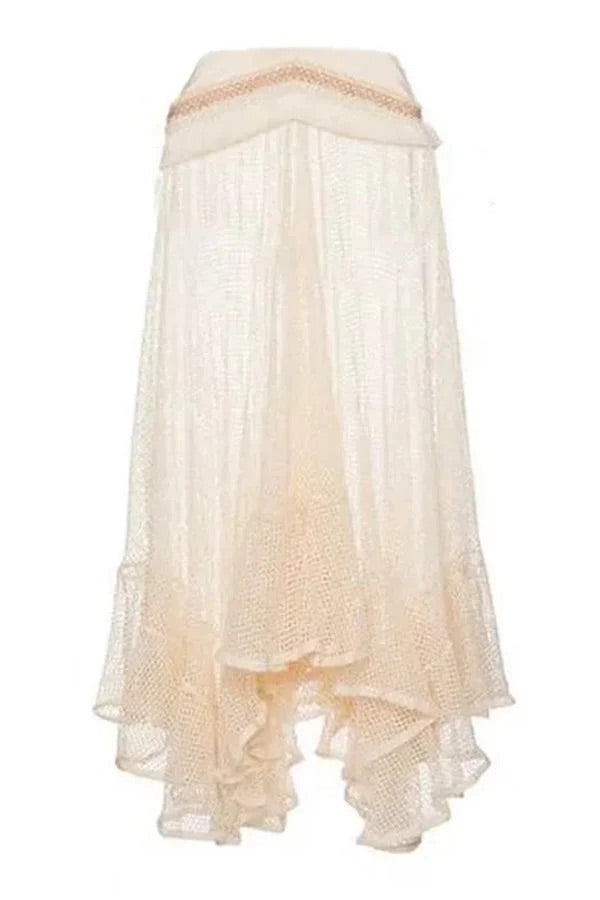 Sexy See-through Mesh Lace Resort Beach Skirt Beige