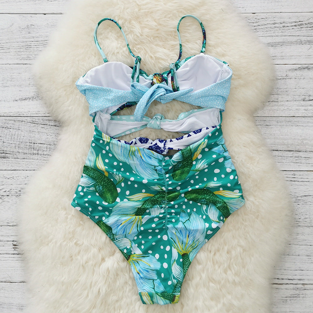 Hollow strap one-piece swimsuit beach two-piece set
