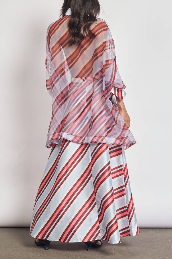 Brighter Days Satin Striped High Rise A-line Slit Maxi Skirt