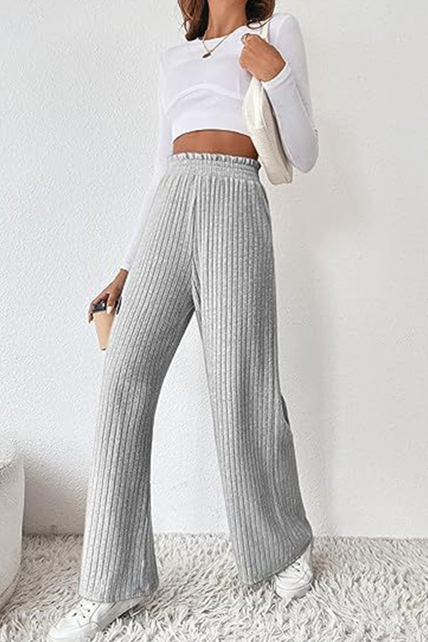 Casual loose knitted trousers light grey