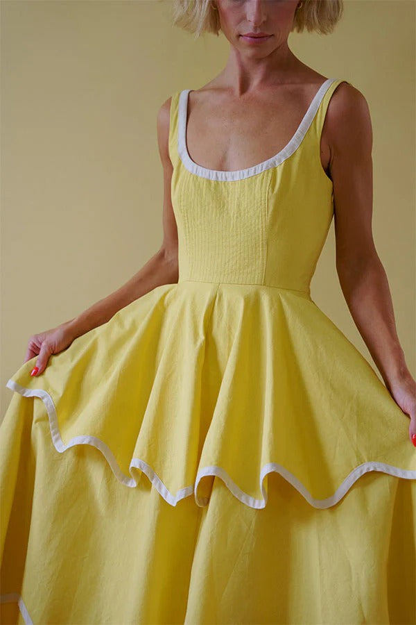 The Signature Scalloped Tiered Dress – Contrast Edged Maxi