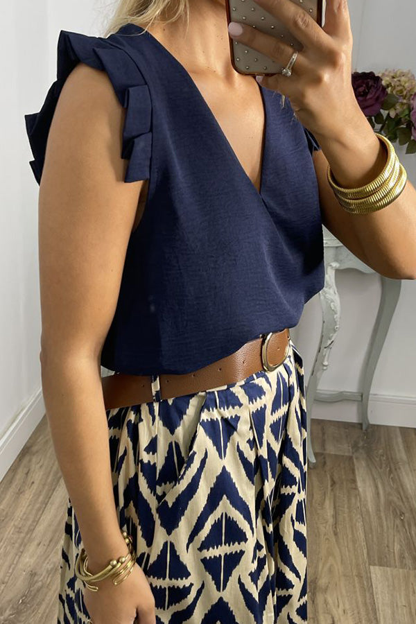 V-neck fashion shirt with ruffles on the shoulders