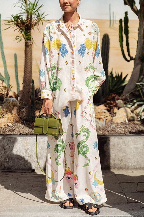 Embrace Magic Linen Blend Unique Print Set Multicolor