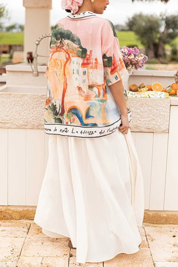 Unique Print Lapel Short Sleeve Vacation Casual Shirt