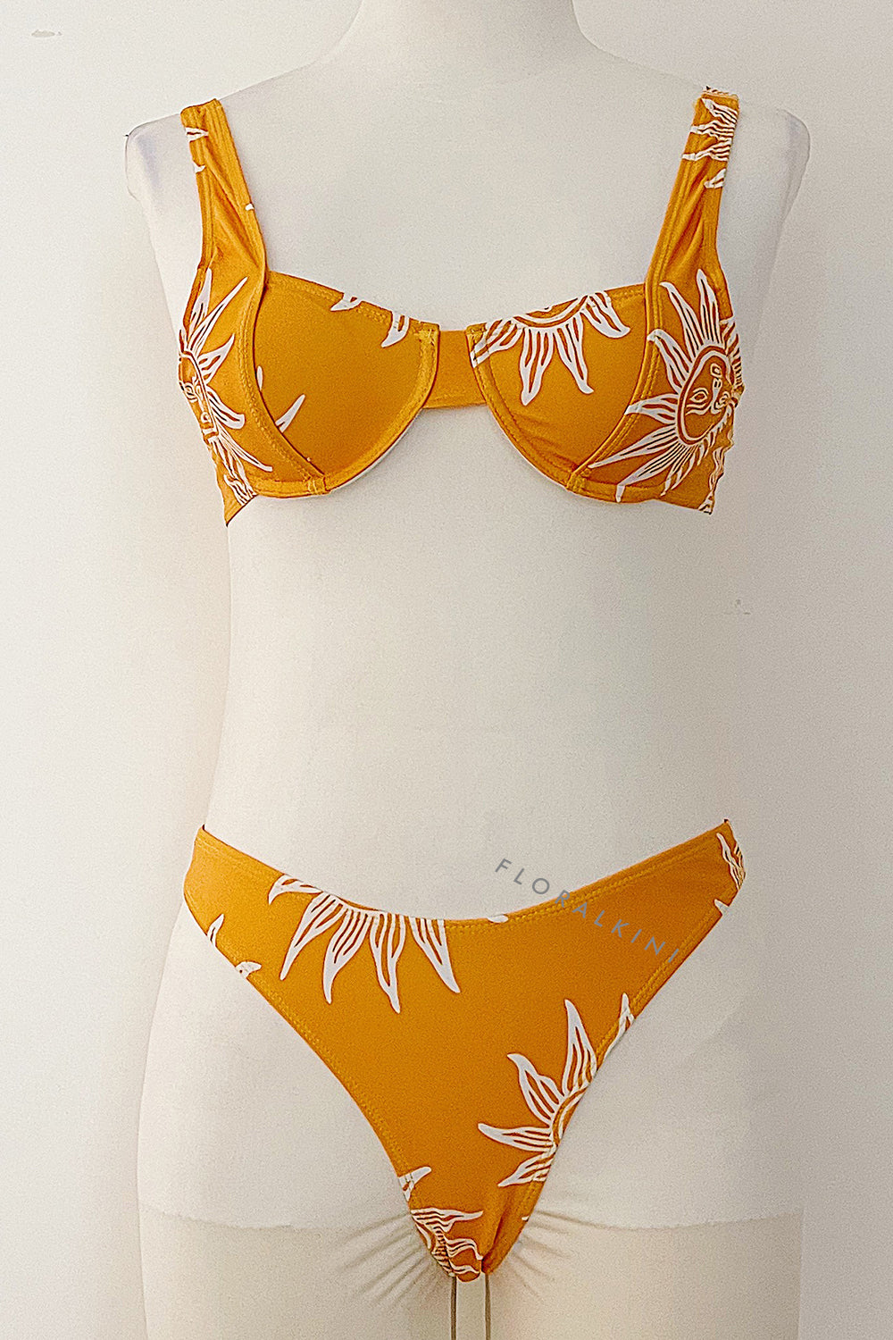 Mustard Sun Print Underwire Balconette Bikini Top