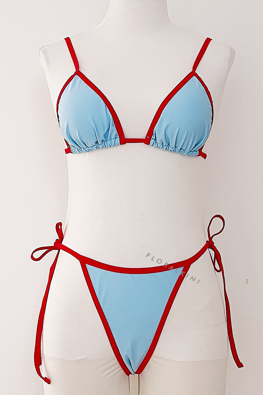Contrast Trim Triangle Bralette Tie Side Bikini Set