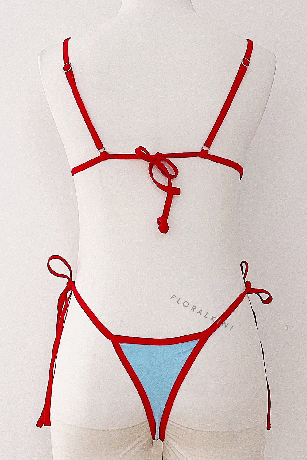 Contrast Trim Triangle Bralette Tie Side Bikini Set