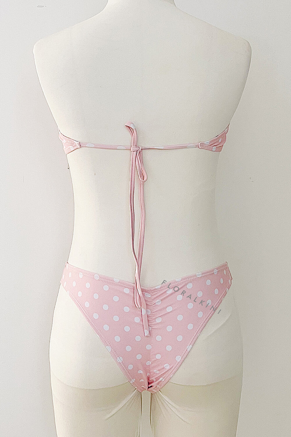 Pink Polka Dot Rosette Bandeau High-Cut Bikini Set