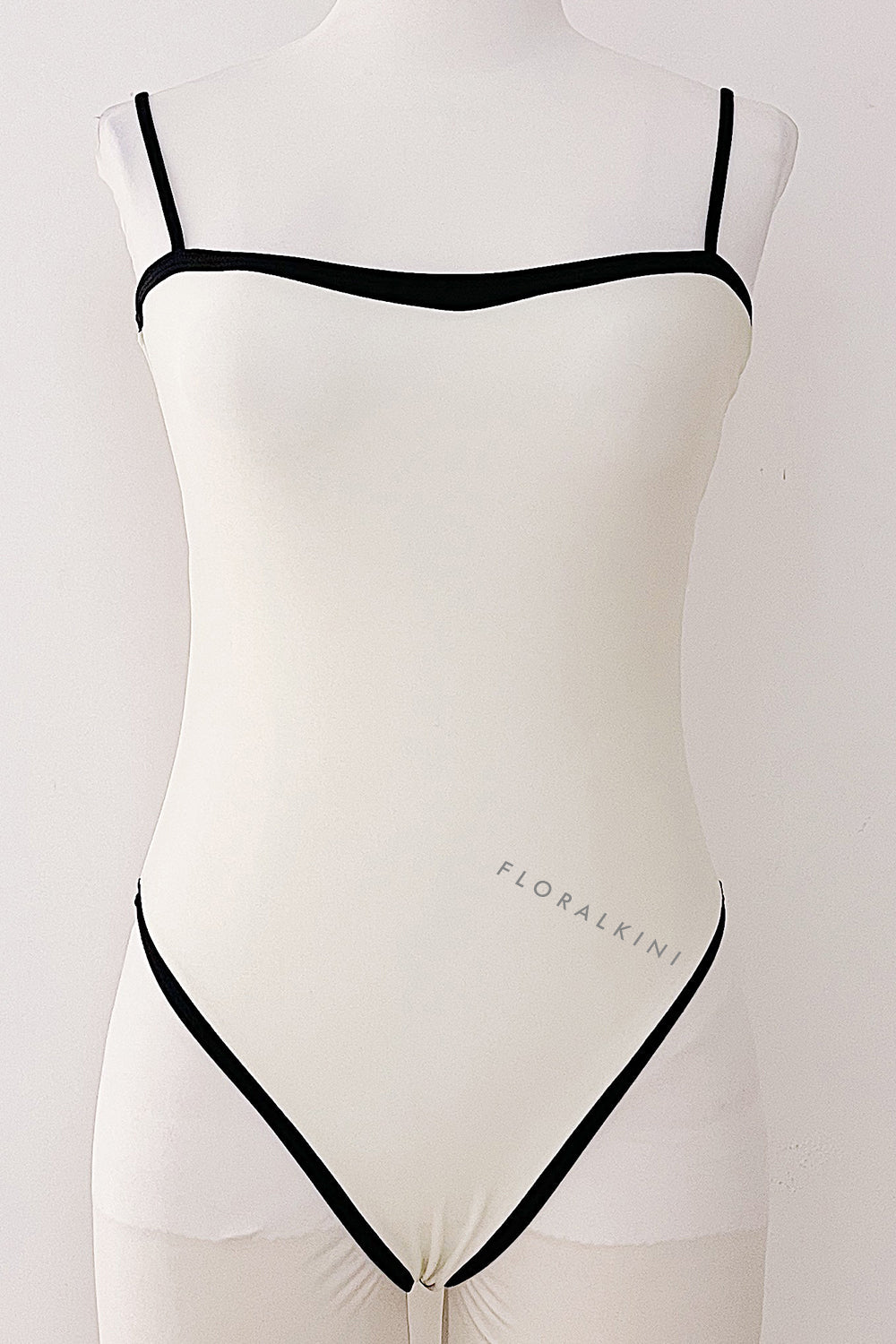 Colorblock Contrast Trim High Rise One Piece Swimsuit - Cream