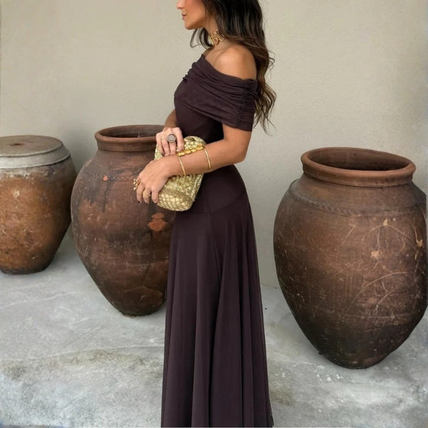 The Santorini Off-Shoulder Mesh Maxi Dress