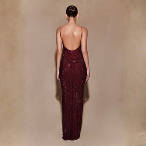 The Palermo Ruched-Sequin Maxi Dress