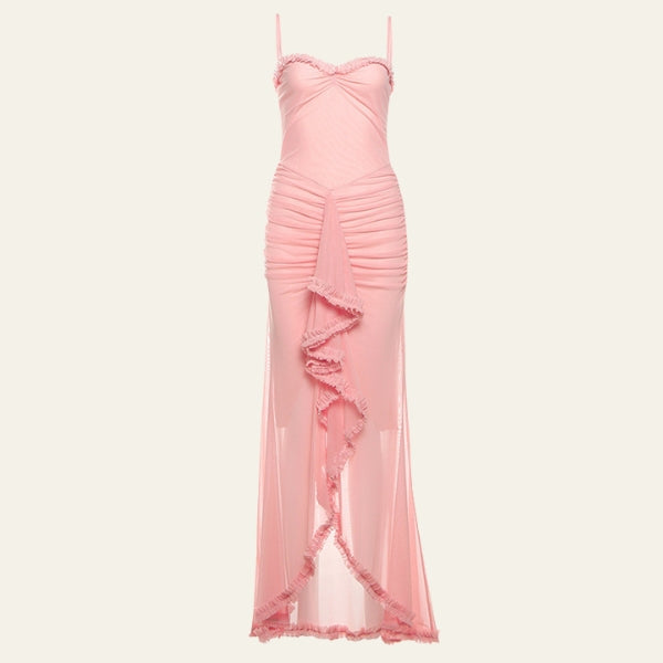 The Santorini Ruffle Ruched Maxi Dress