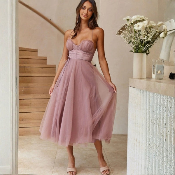 The Verona Structured Tulle Corset Midi Dress