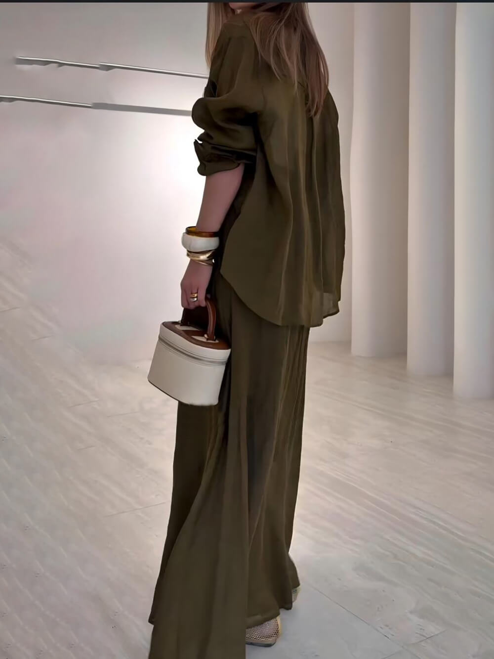 Jupe longue décontractée à fente haute et taille nouée aux tons rétro