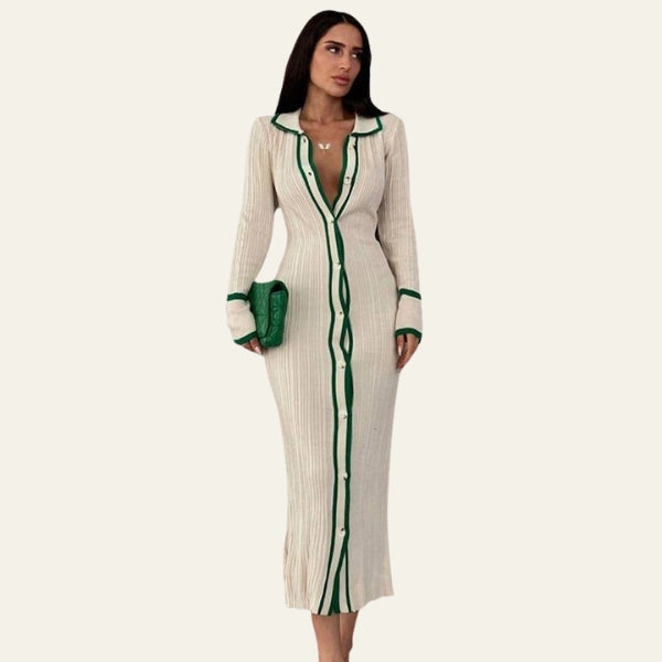 The Capri Contrast-Trim Ribbed Maxi Dress