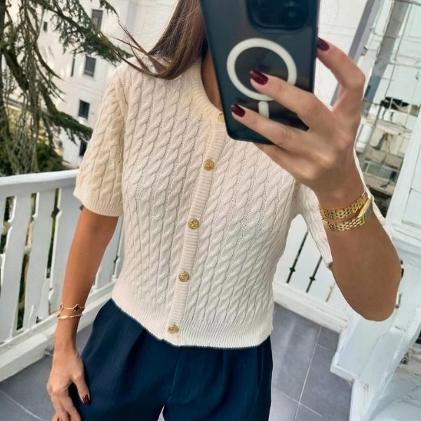 The Paris Cable-Knit Button Top