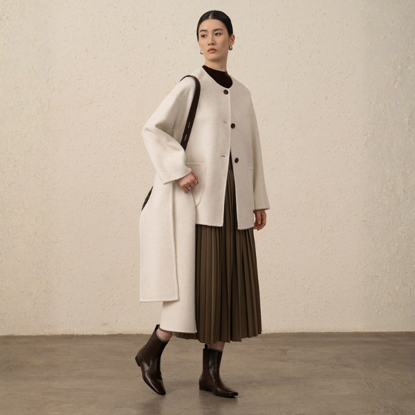 The Verona Cashmere Asymmetric-Collar Short Coat