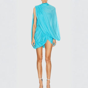 The Lucia Draped Flowing-Sleeve Mini Dress