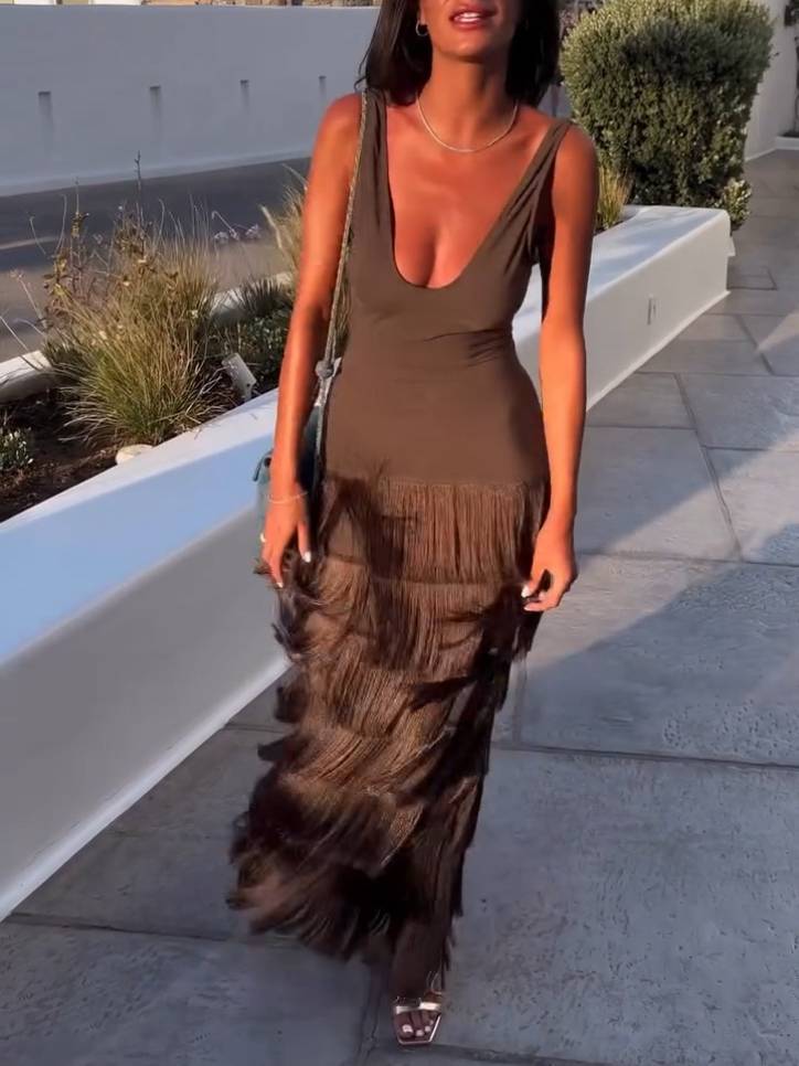 Maxikleid mit U-Ausschnitt und Quaste