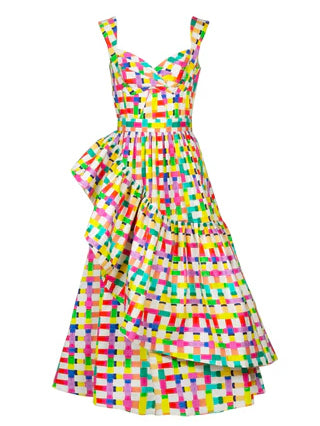 Rainbow Color Check Print Suspender Dress