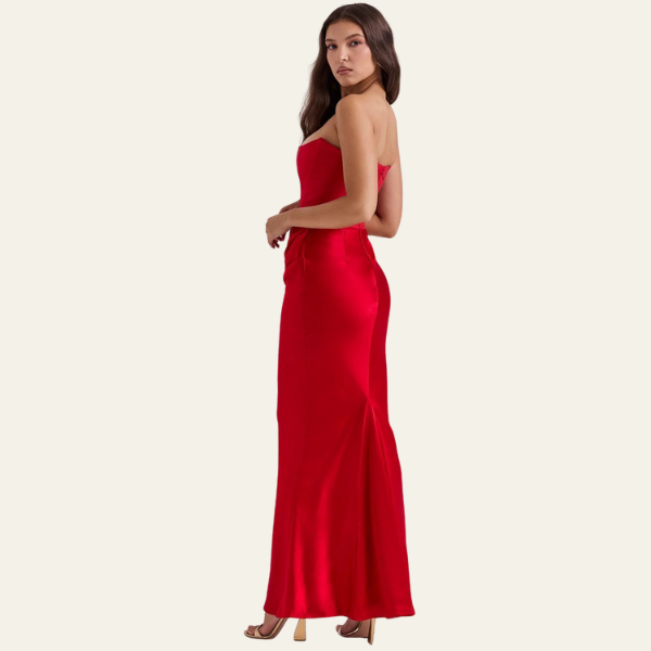 The Vienna Satin Draped Evening Maxi Strapless Dress