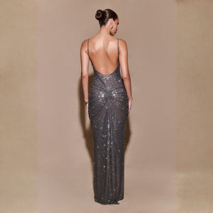 The Sorrento Ruched-Sequin Maxi Dress
