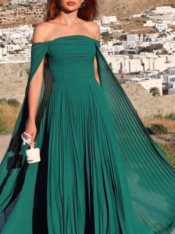 Plissiertes Maxikleid mit Tube-Top und Schal-Design
