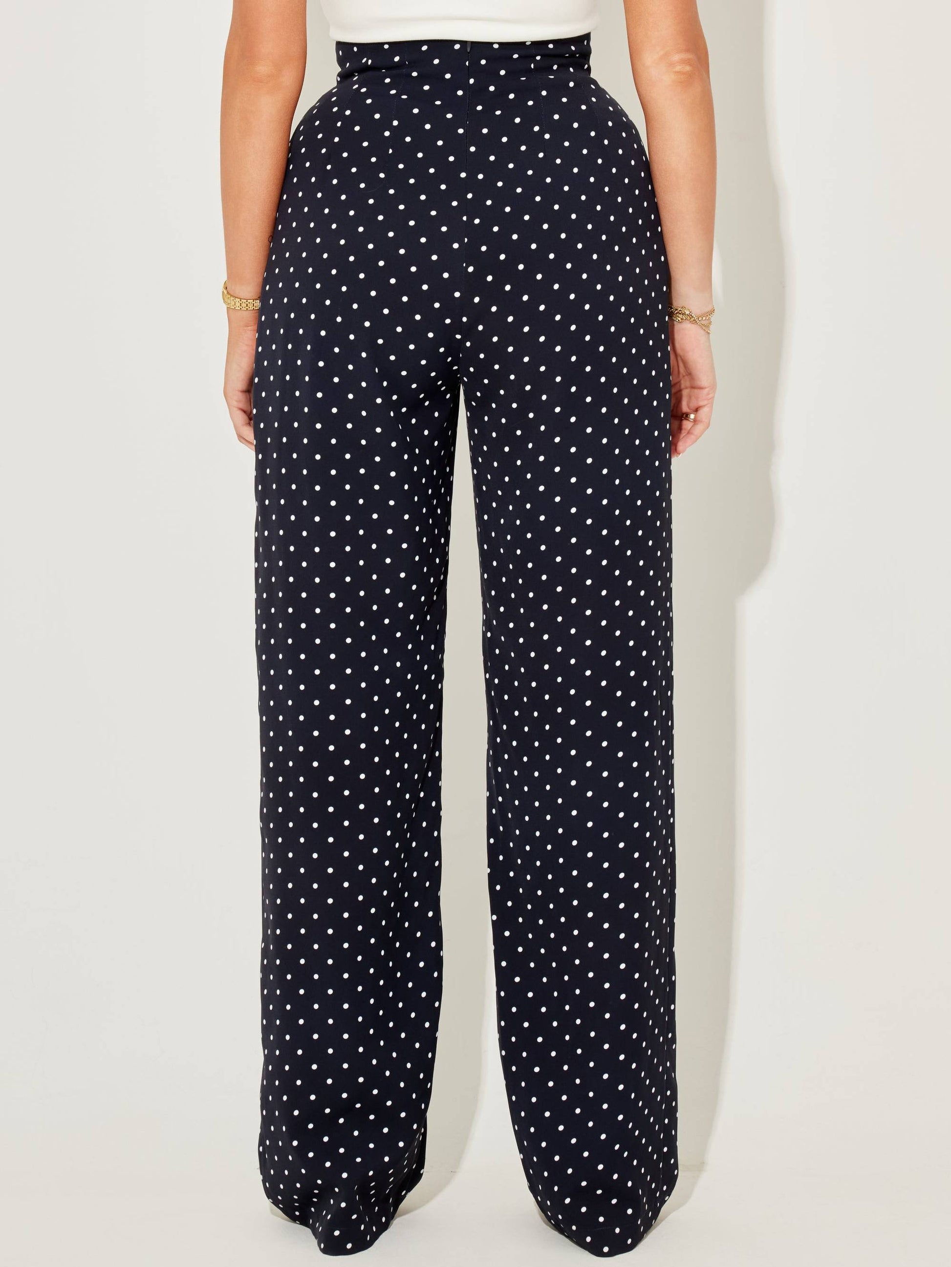 Vintage Polka Dot Neckholder-Schnüroberteil und weite Hosenanzughose
