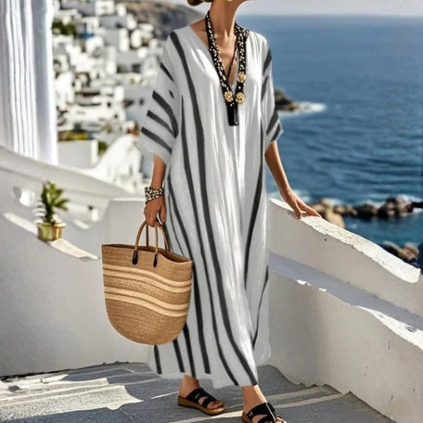 The Santorini Striped Kaftan Maxi Dress