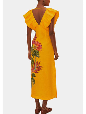 Kleid mit V-Ausschnitt und Plissee-Print