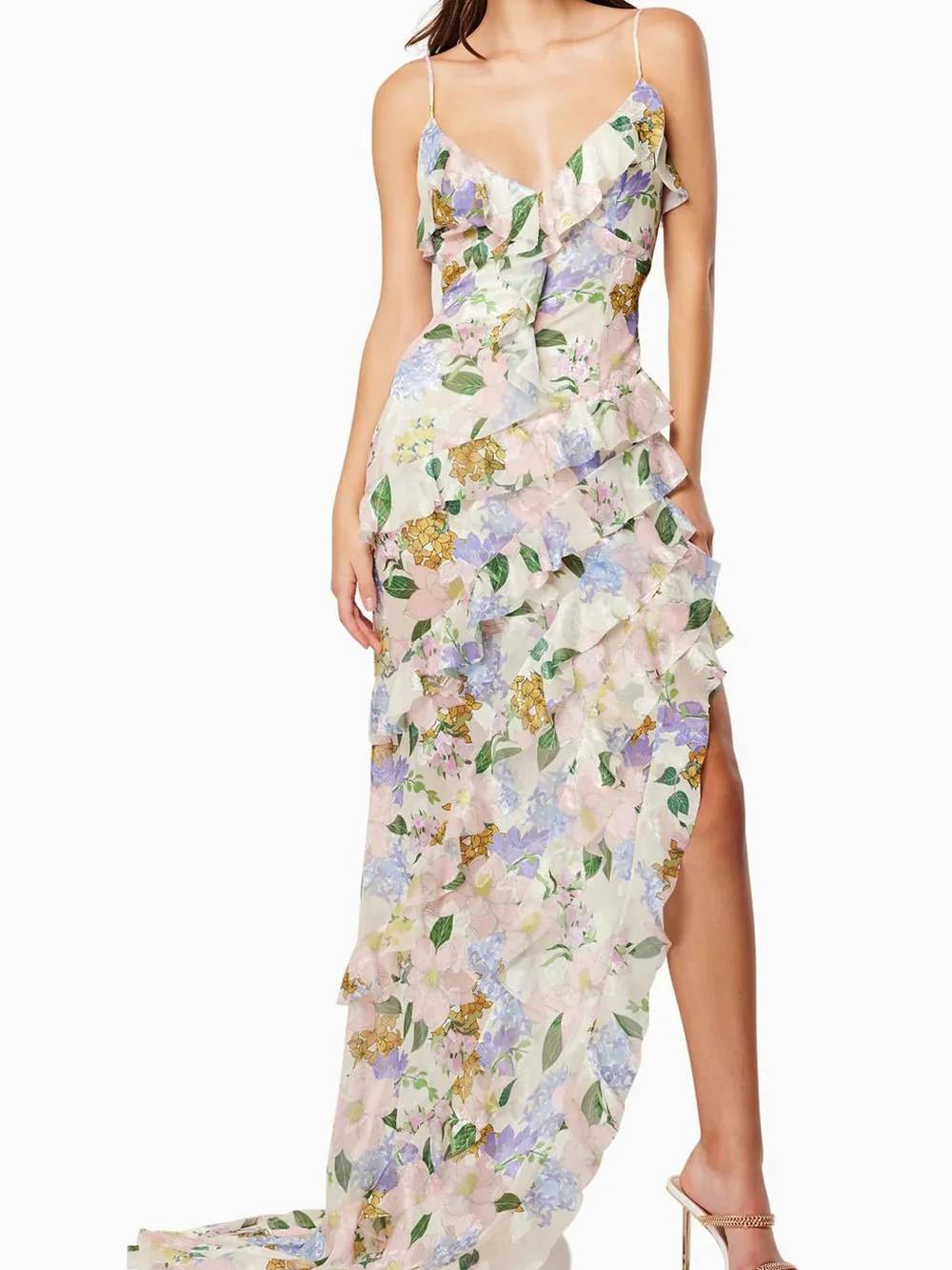 Robe à volants imprimée à bretelles