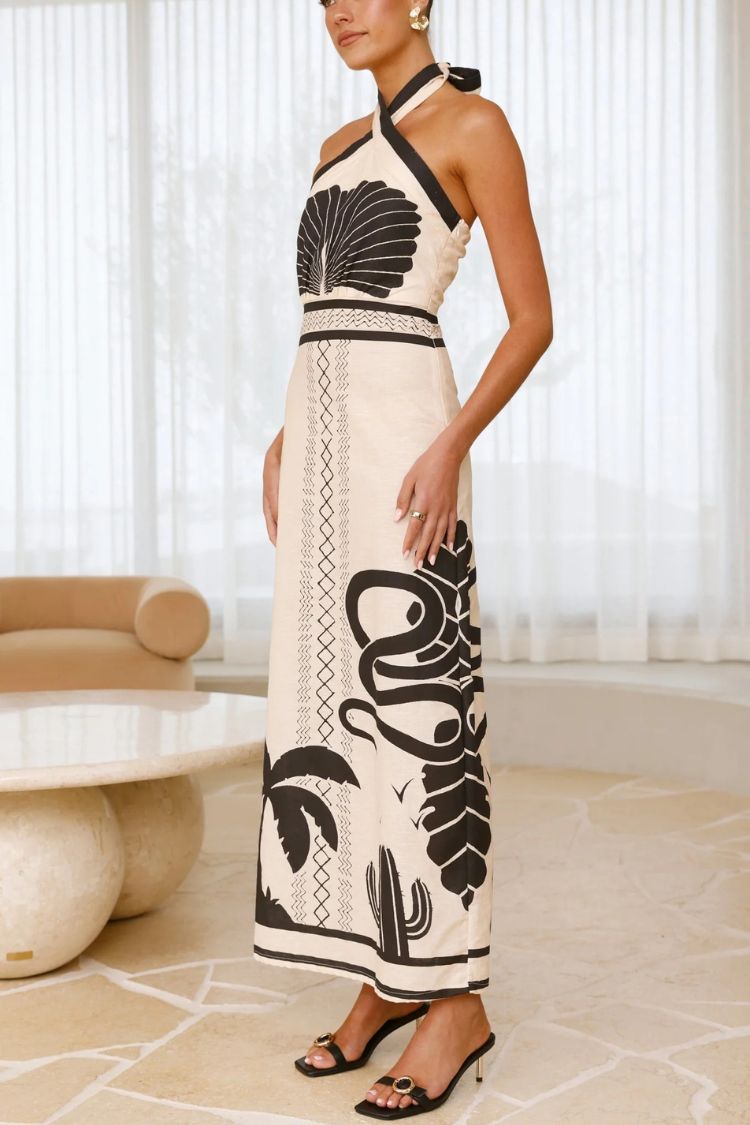 Shell Print Holiday Style Halter Neck Maxi Dress
